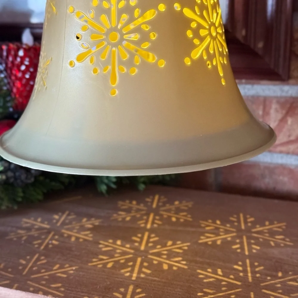 Decorative Table Top Bell Light Up in Gold Snowflakes NWT